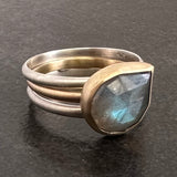 The Arctic Aura: 9ct gold, sterling silver & blue labradorite ring stacker set
