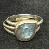 The Arctic Aura: 9ct gold, sterling silver & blue labradorite ring stacker set