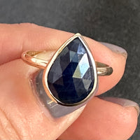 The Azure Soul: a handcrafted solid 9ct gold & blue sapphire teardrop statement ring
