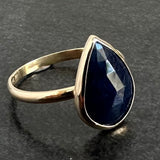 The Azure Soul: a handcrafted solid 9ct gold & blue sapphire teardrop statement ring