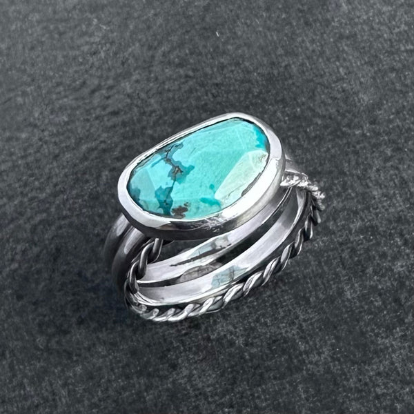 The Mountain Mist Ring: handcrafted Tibetan Turquoise & Sterling Silver Stacking Statement Rings