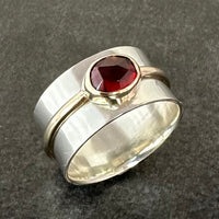 The Crimson Crown: A Unique Handcrafted Sterling Silver & 9ct Gold Bandeau Ring
