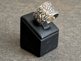 Handmade Etched Sterling Silver Ring with Flowers
