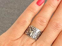Handmade Etched Sterling Silver Ring with Flowers