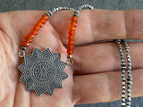 Etched Sterling Silver Mandala with Carnelian