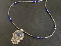 Hamsa/Hand of Fatima Necklace with Lapis Lazuli