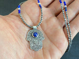 Hamsa/Hand of Fatima Necklace with Lapis Lazuli