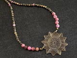Etched Mandala Necklace | Pink Tourmaline Necklace | Nimala Designs