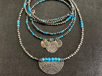 Etched Sterling Silver with Apatite Beaded Necklace