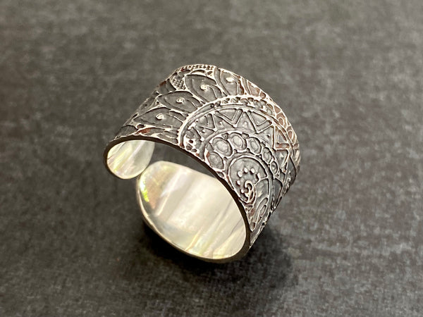 Adjustable Etched Ring | Sterling Silver Ring | Nimala Designs