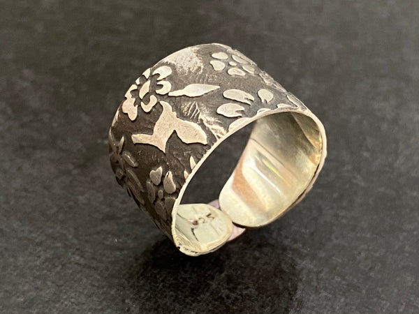 Handmade Etched Ring | Etched Ring with Flowers | Nimala Designs