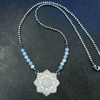 Etched Sterling Silver Mandala with Aquamarine