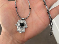 Handcrafted Sterling Silver Hamsa with Onyx & Obsidian