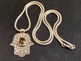 Handcrafted Etched Sterling Silver Hamsa with Citrine