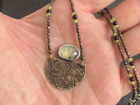 Handmade Prehnite Pendant with Etched Brass