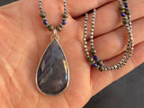 Sapphire Pendant with Sterling Silver, Pyrite & Lapis Lazuli