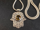 Handcrafted Etched Sterling Silver Hamsa with Citrine