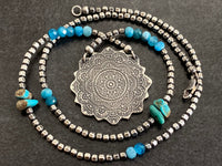 Handmade Sterling Silver Mandala with Blue Apatite & Turquoise