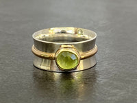 Peridot's Promise: A Handcrafted 9ct Gold & Sterling Silver Bandeau Ring