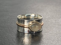 The Stardust Glint - A Handcrafted Sterling Silver & 9ct Gold Bandeau Ring with White Moonstone