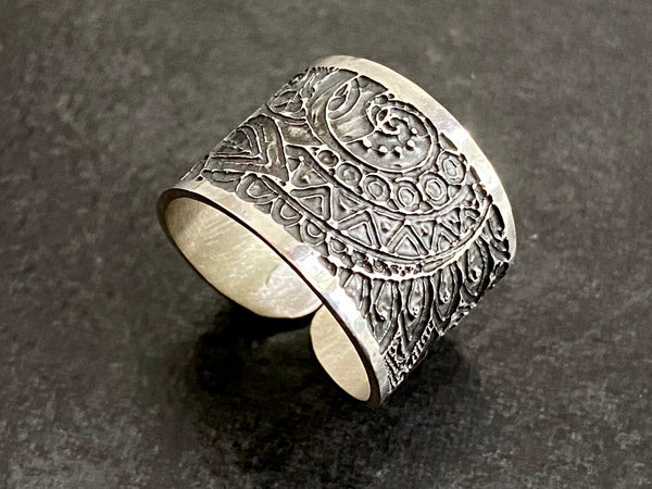 Etched Silver Ring | Adjustable Silver Ring | Nimala Designs