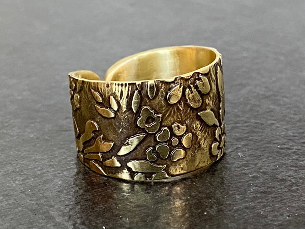 Etched Brass Ring, Adjustable Brass Ring