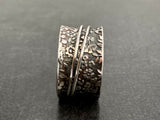 Handmade Etched Sterling Silver Spinner Ring with Flowers