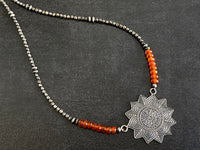 Etched Sterling Silver Mandala with Carnelian