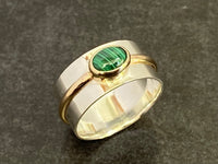Malachite Mystique: Handcrafted 9ct Gold, Malachite & Sterling Silver Bandeau Ring