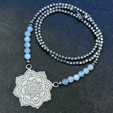 Etched Sterling Silver Mandala with Aquamarine