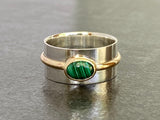 Malachite Mystique: Handcrafted 9ct Gold, Malachite & Sterling Silver Bandeau Ring