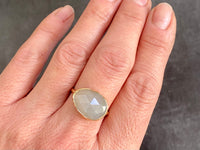 The Lunar Mist: Handcrafted Solid 9ct Gold & Grey Moonstone Statement Ring