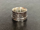 Handmade Etched Sterling Silver Spinner Ring with Flowers