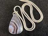 Handcrafted Pink Botswana Agate Pendant with Sterling Silver Snake Chain