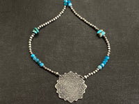 Handmade Sterling Silver Mandala with Blue Apatite & Turquoise