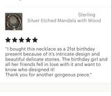 Sterling Silver Etched Mandala with Wood Jasper & Rhodochrosite