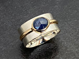 The Sapphire Splendor: A Unique Handcrafted Sterling Silver & 9ct Gold Bandeau Ring