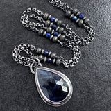The Starry Night: handcrafted blue sapphire pendant with beaded sterling silver chain